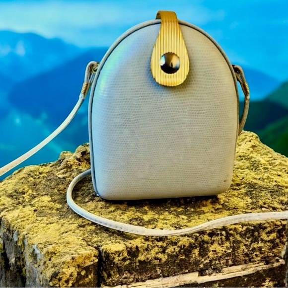 Elan Vintage Shoulder Handbag Hard Shell Faux Snakeskin DAMAGED - Picture 1 of 14